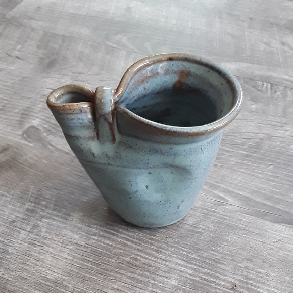 Aqua hand thrown pottery creamer - Picture 2 of 5